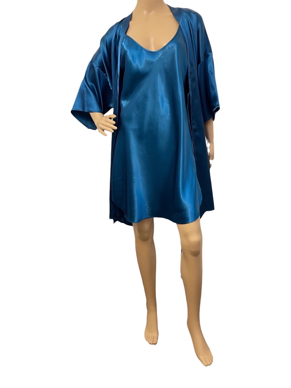 Honors Intimates Women's Blue Satin Night Gown Satin Robe, XL - Picture 9 of 12